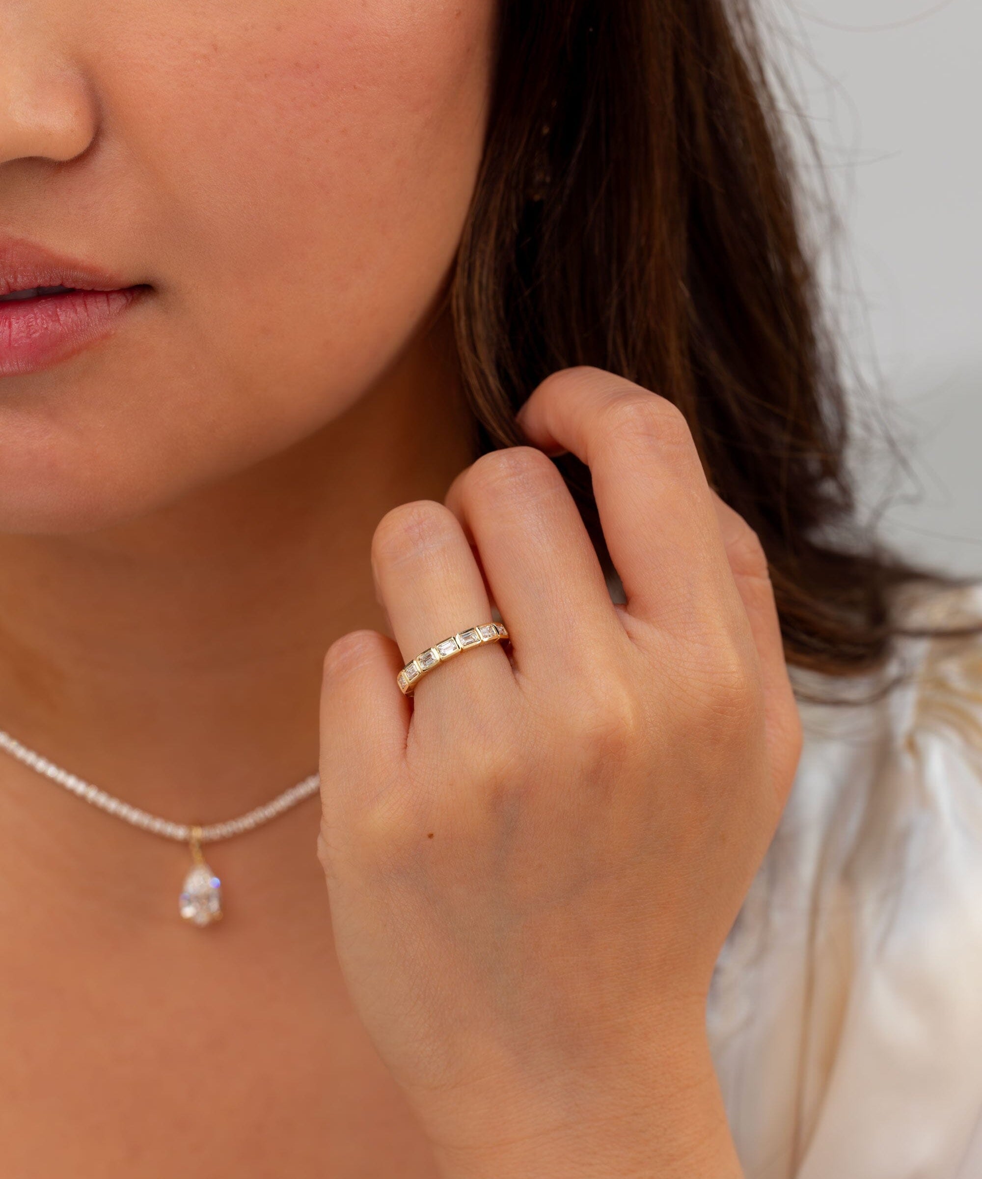 East-West Emerald Bezel Diamond Ring Rings Princess Bride Diamonds 