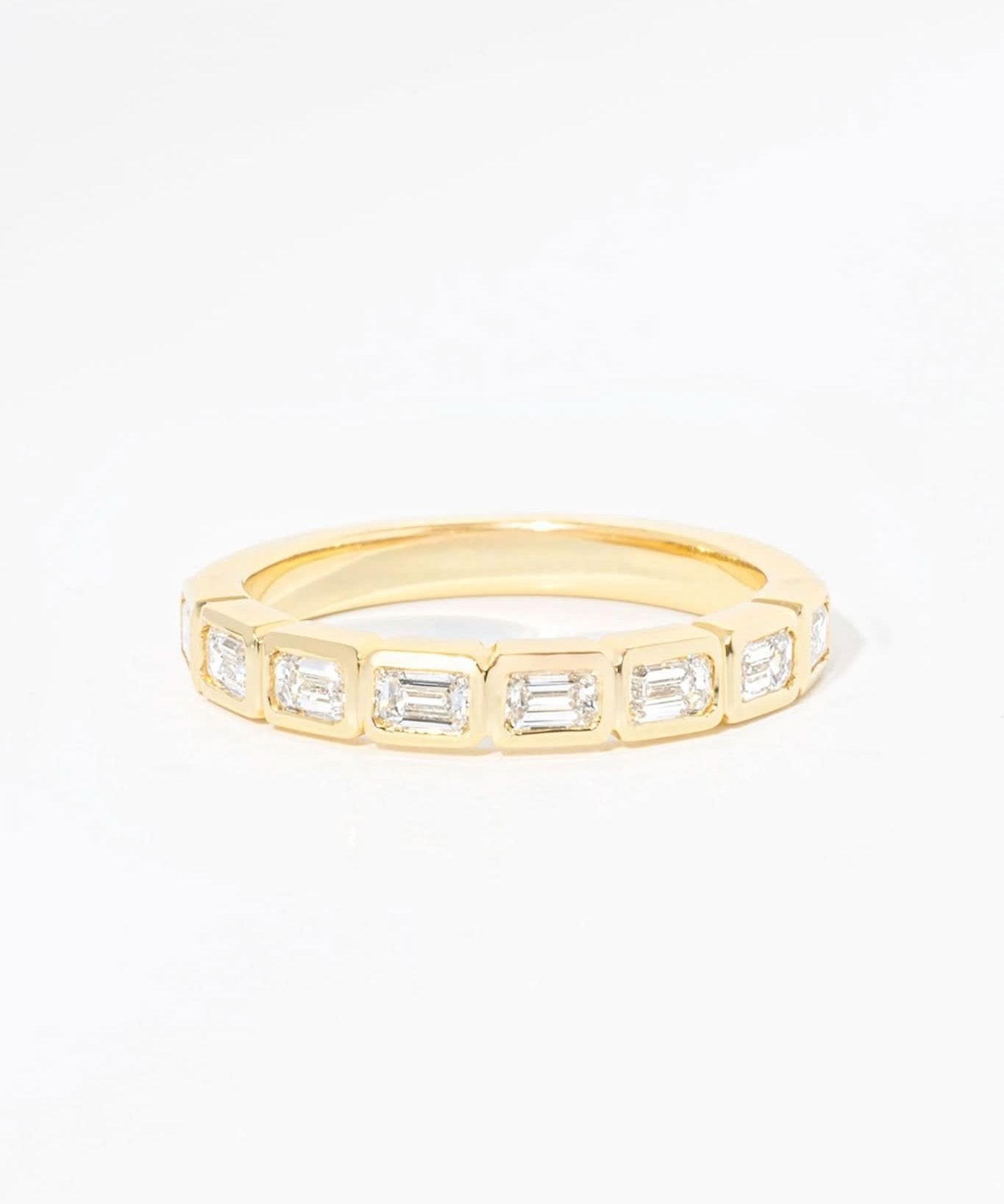 East - West Emerald Bezel Diamond Ring - PBD Rings