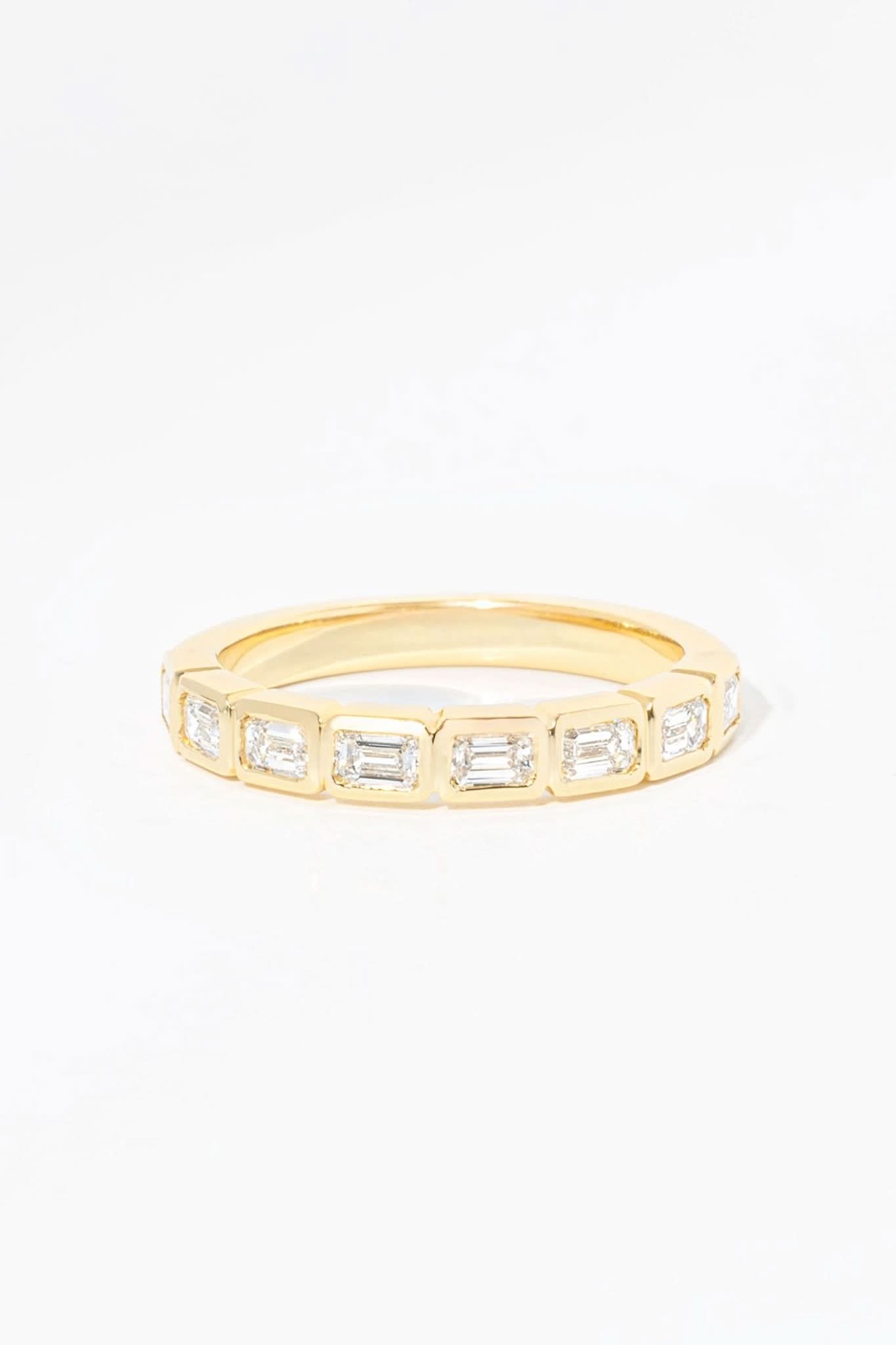 East - West Emerald Bezel Diamond Ring - PBD Rings