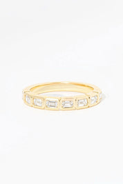 East - West Emerald Bezel Diamond Ring - PBD Rings