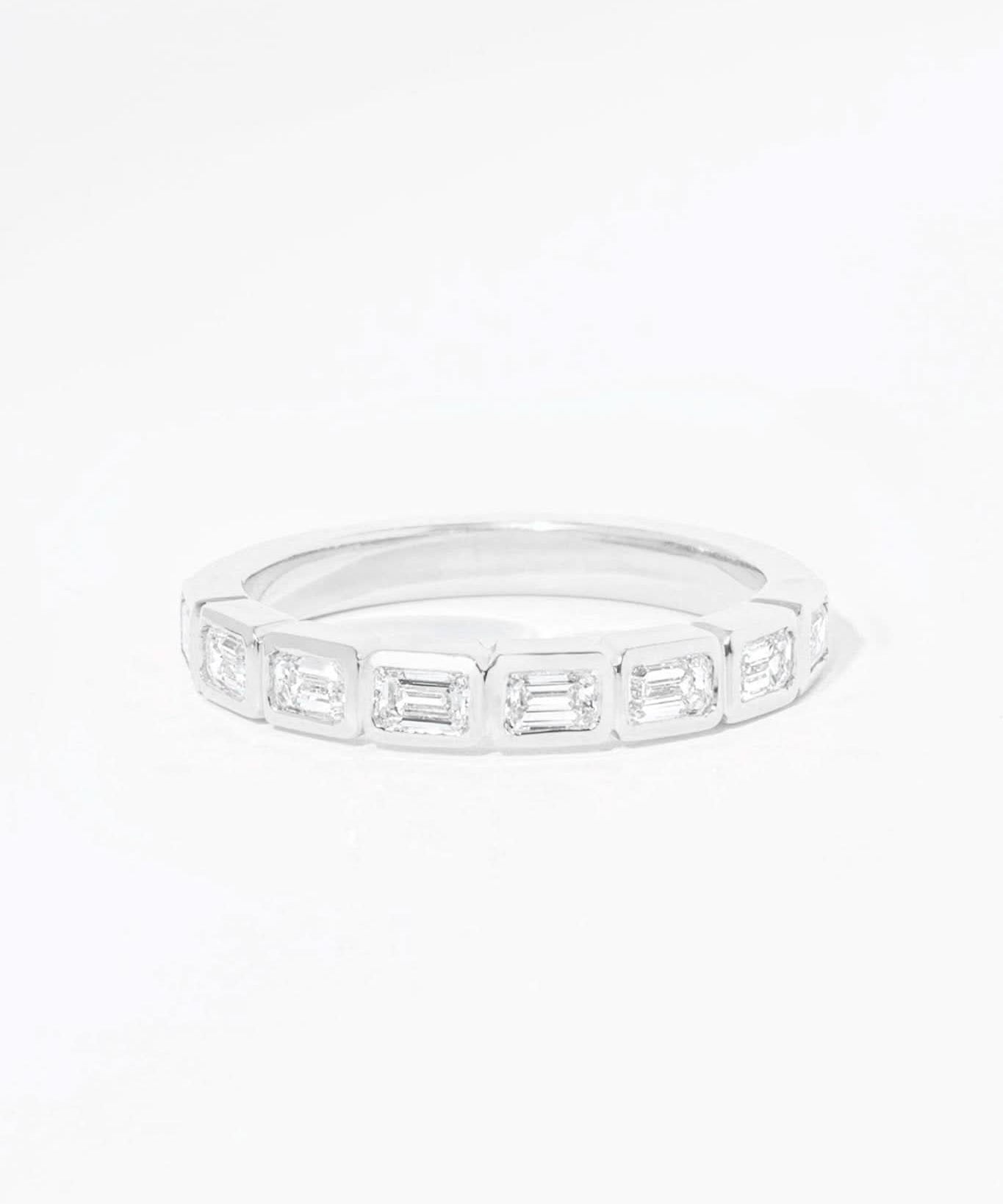 East - West Emerald Bezel Diamond Ring - PBD Rings