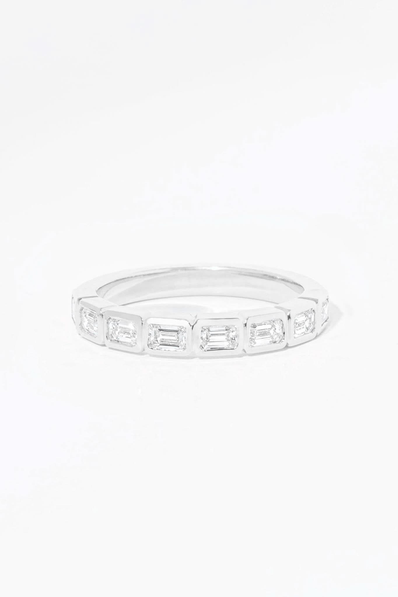 East - West Emerald Bezel Diamond Ring - PBD Rings