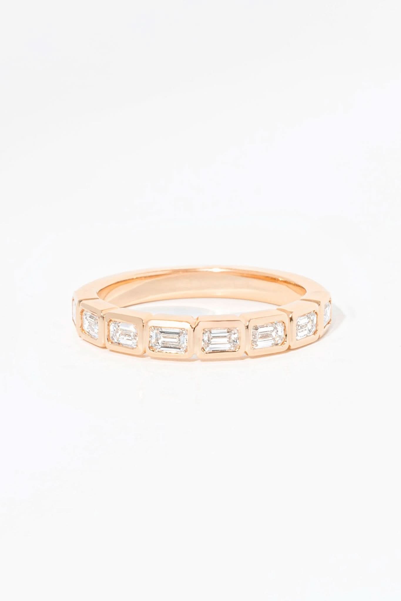 East - West Emerald Bezel Diamond Ring - PBD Rings