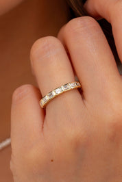 East - West Emerald Bezel Diamond Ring - PBD Rings