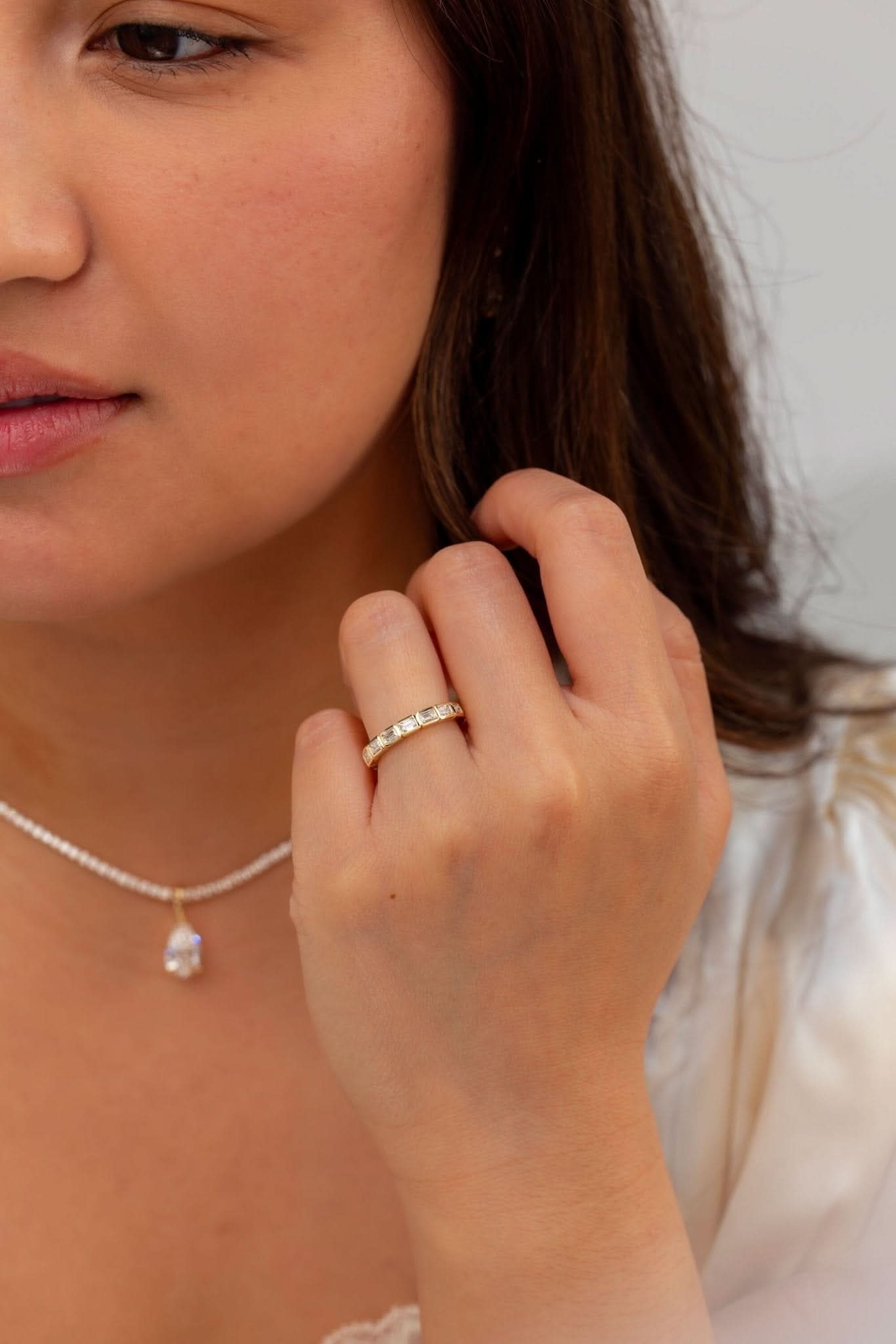 East - West Emerald Bezel Diamond Ring - PBD Rings