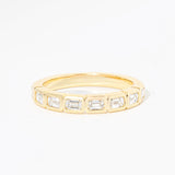 East-West Emerald Bezel Diamond Ring