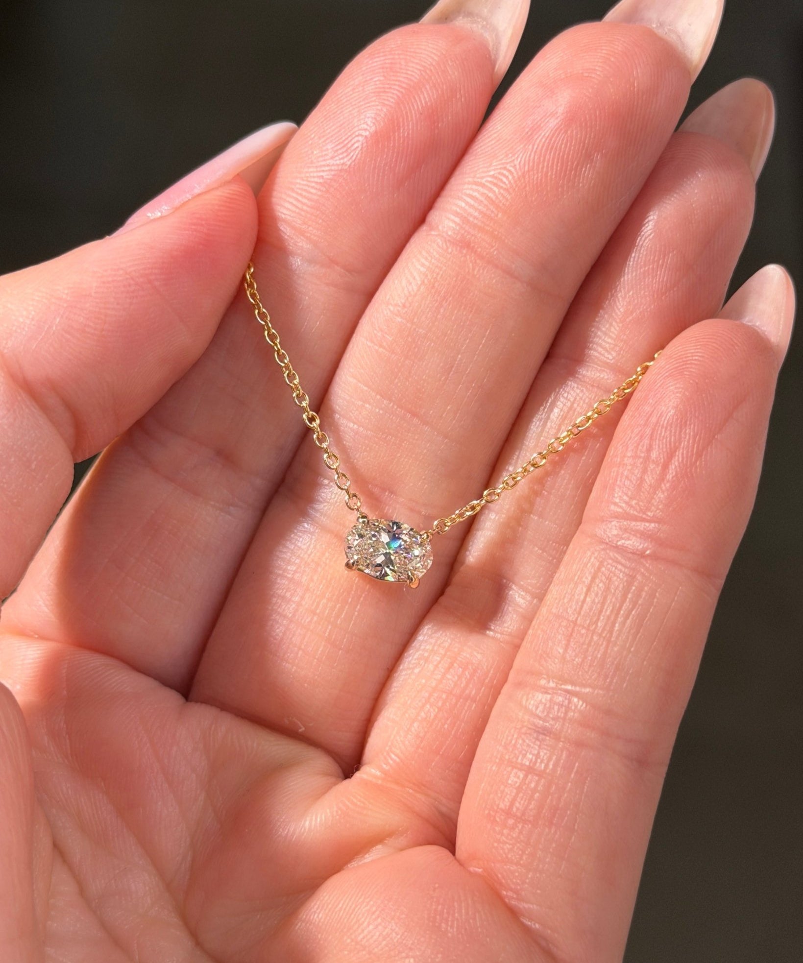 East West Oval Brandi Necklace | 1.01ct D-VVS2 Lab Diamond | 14K Yellow Gold - PBD Necklaces