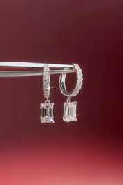 Emerald Diamond Drop Hoops White Gold - PBD Earrings