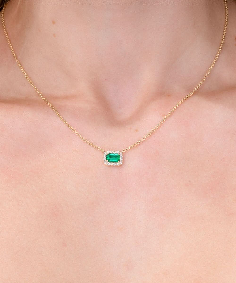 Emerald Diamond Halo Necklace - PBD Necklaces