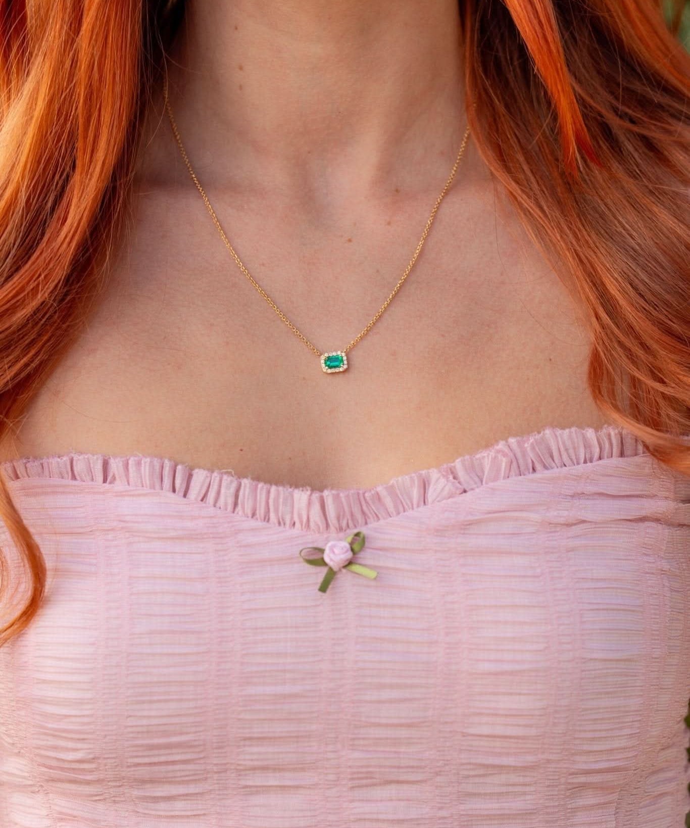 Emerald Diamond Halo Necklace - PBD Necklaces