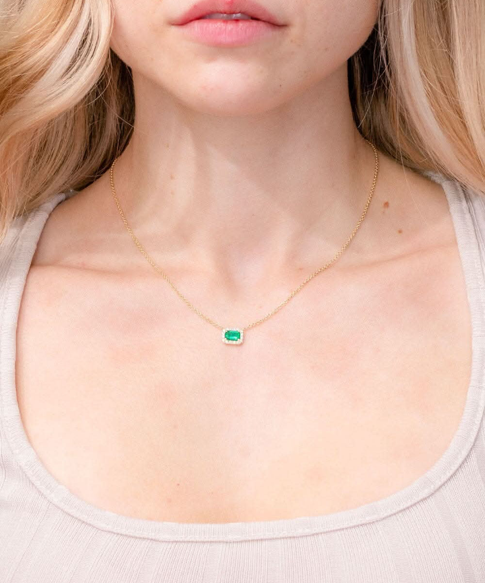 Emerald Diamond Halo Necklace - PBD Necklaces
