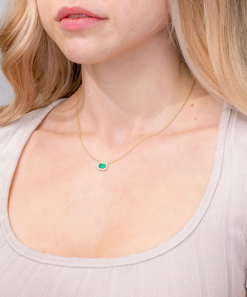 Emerald Diamond Halo Necklace - PBD Necklaces
