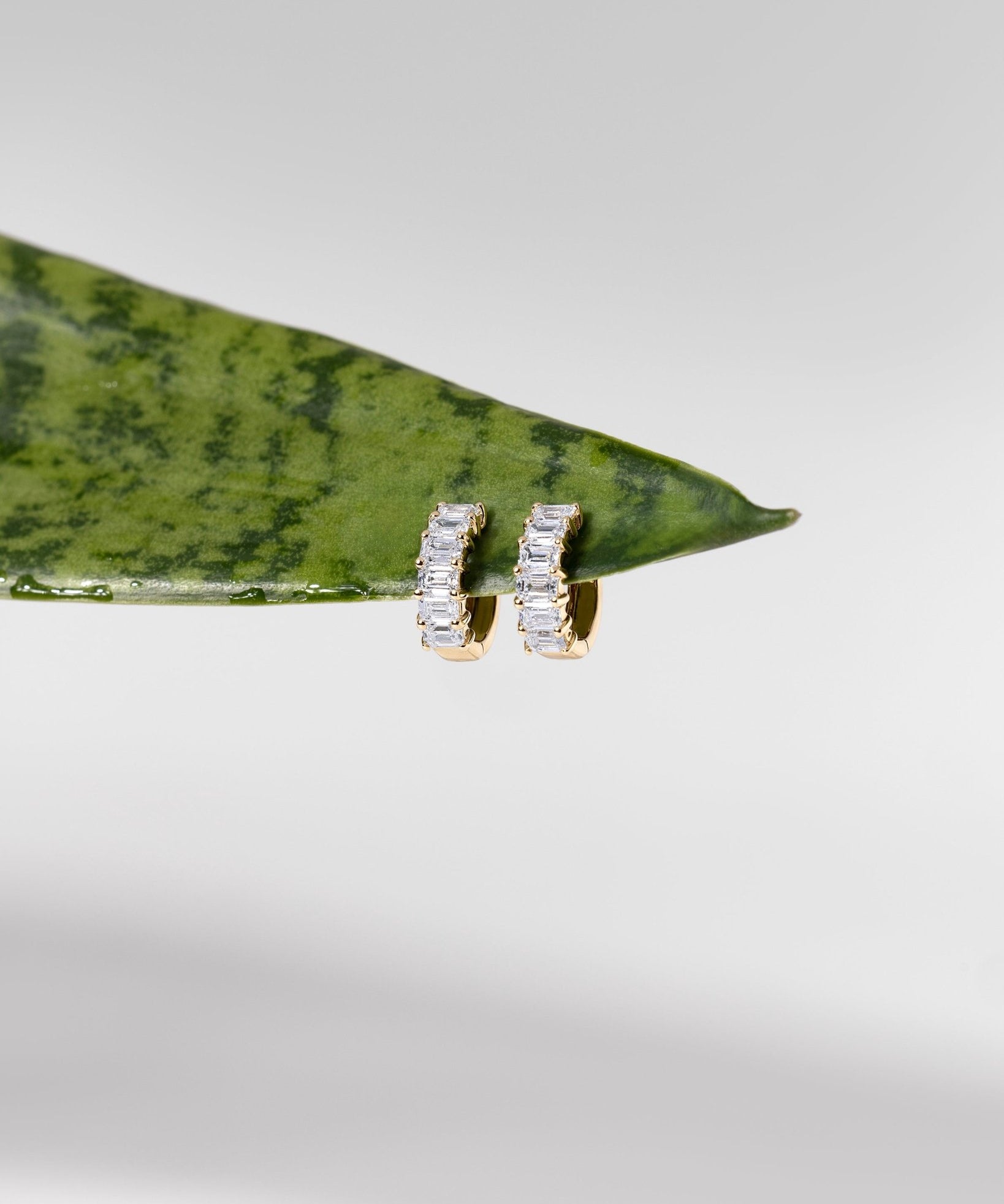 Emerald Lab Diamond Huggies Yellow Gold - PBD Earrings