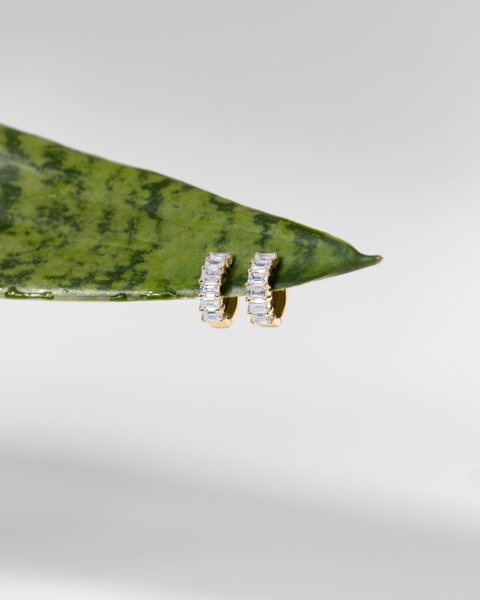 Emerald Lab Diamond Huggies Yellow Gold - PBD Earrings