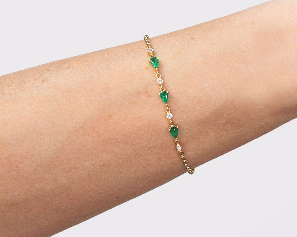 Emerald Pear & Round Diamond Beaded Bracelet Bracelets Princess Bride Diamonds 