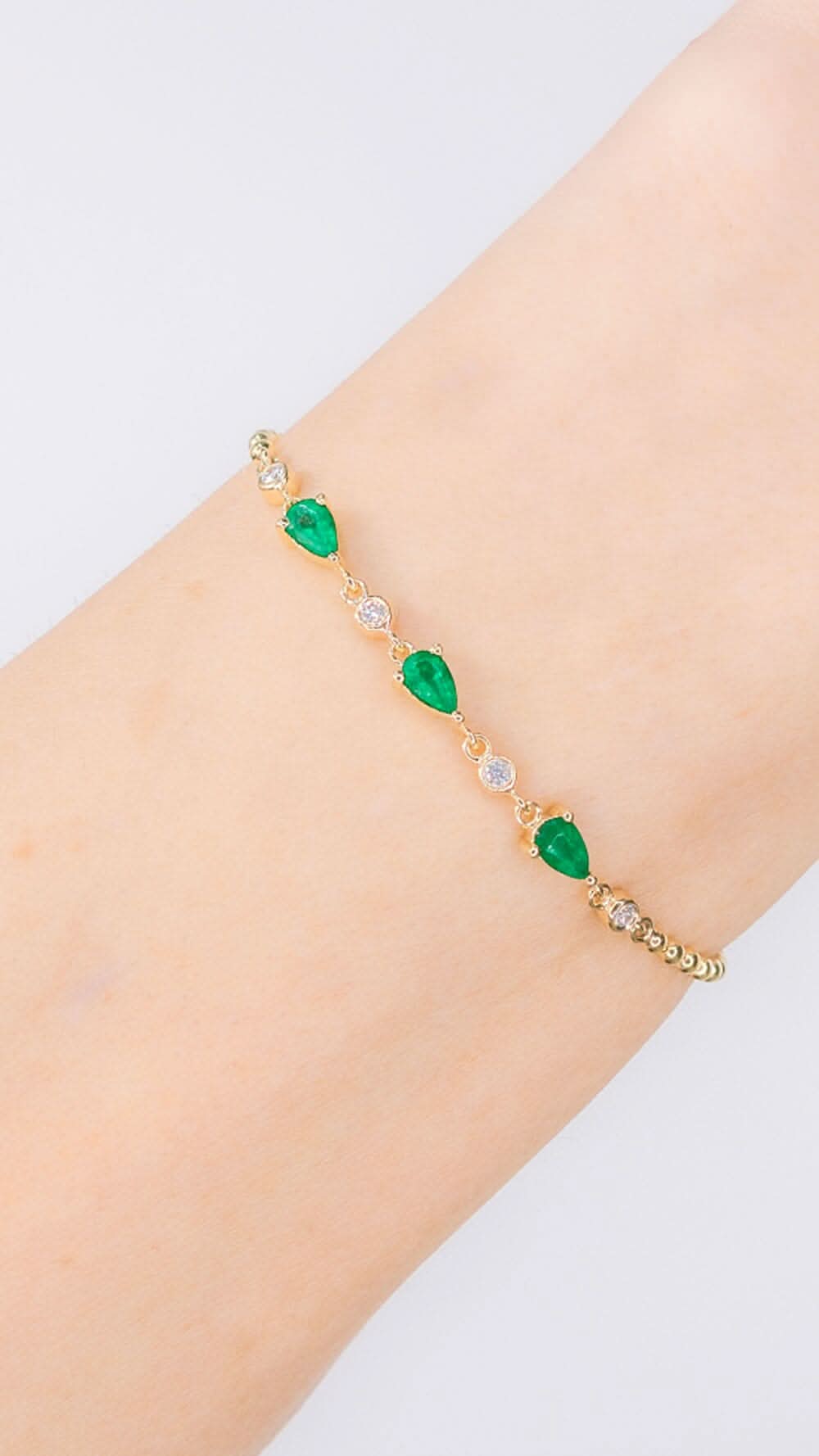 Emerald Pear & Round Diamond Beaded Bracelet - PBD Bracelets