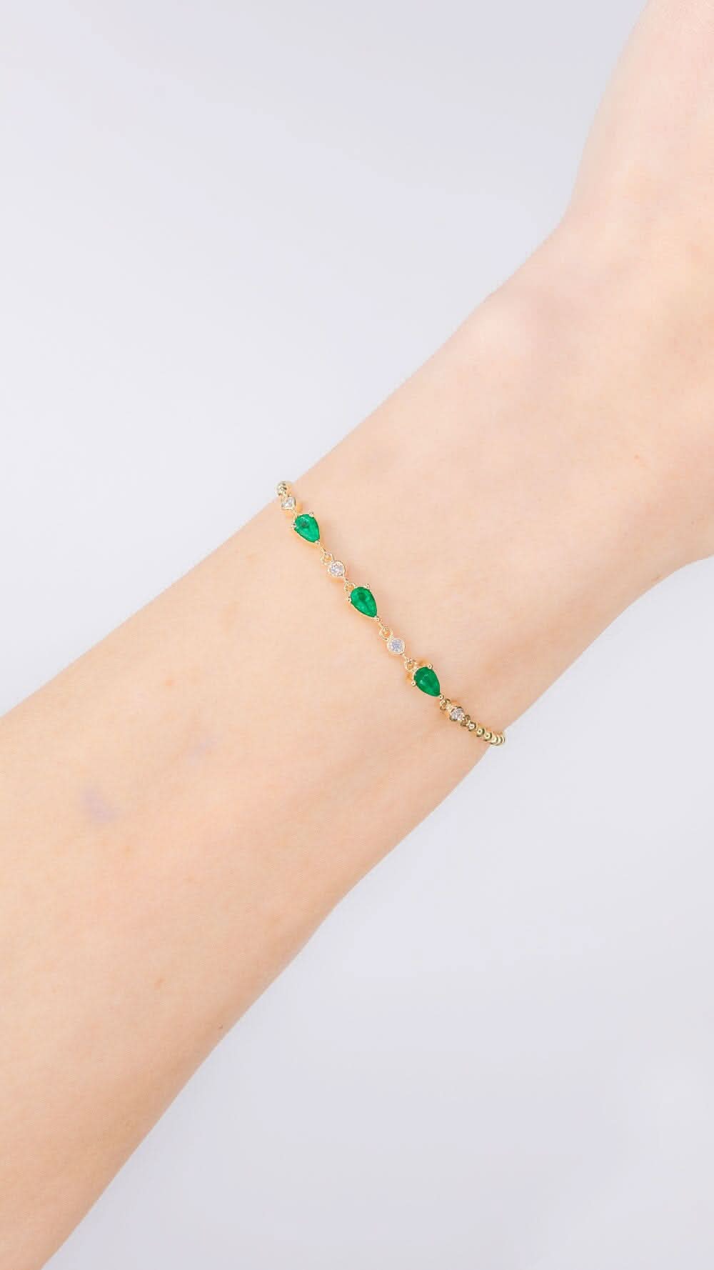 Emerald Pear & Round Diamond Beaded Bracelet - PBD Bracelets