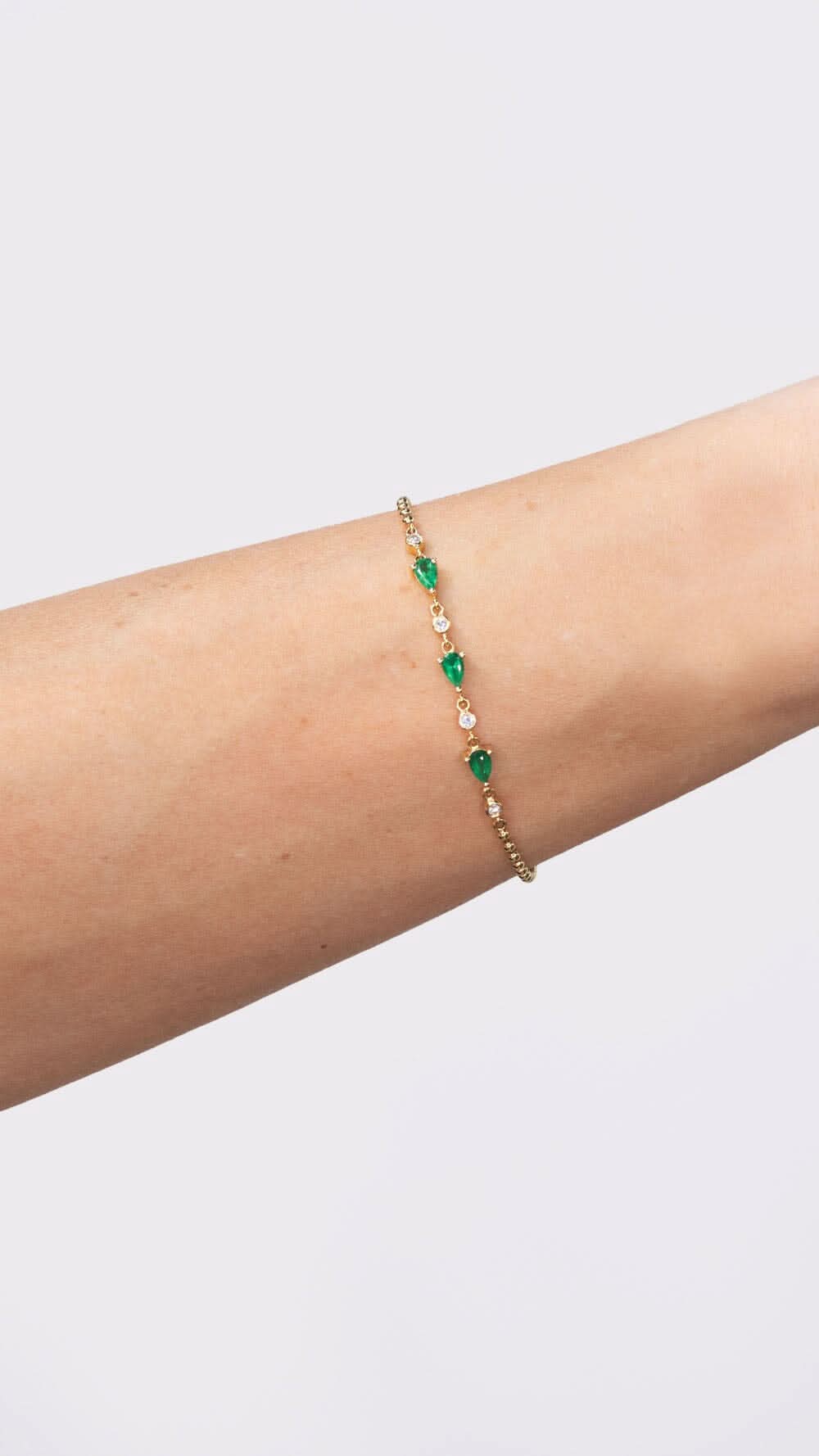 Emerald Pear & Round Diamond Beaded Bracelet - PBD Bracelets