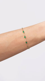 Emerald Pear & Round Diamond Beaded Bracelet