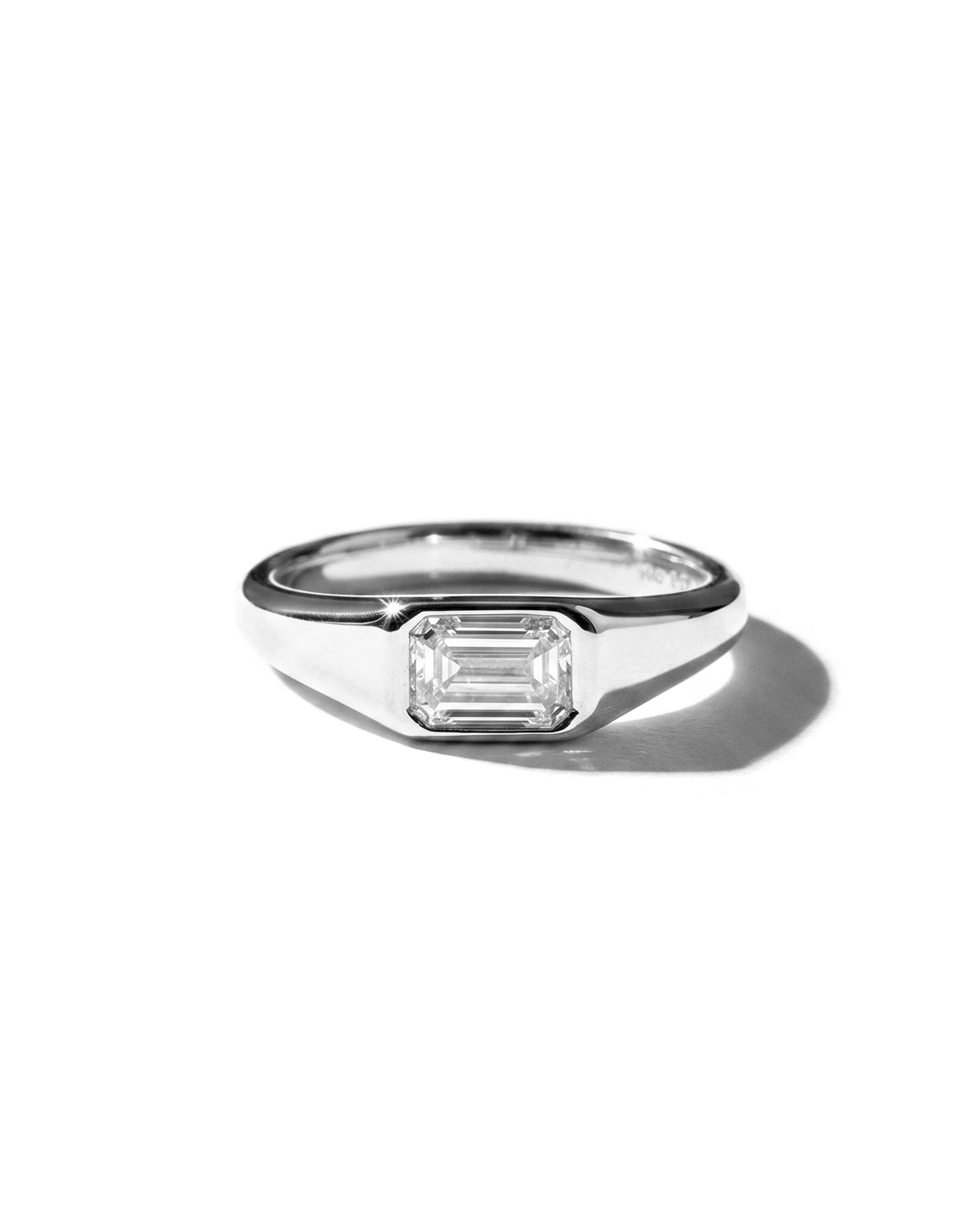 East West Emerald Signet Ring