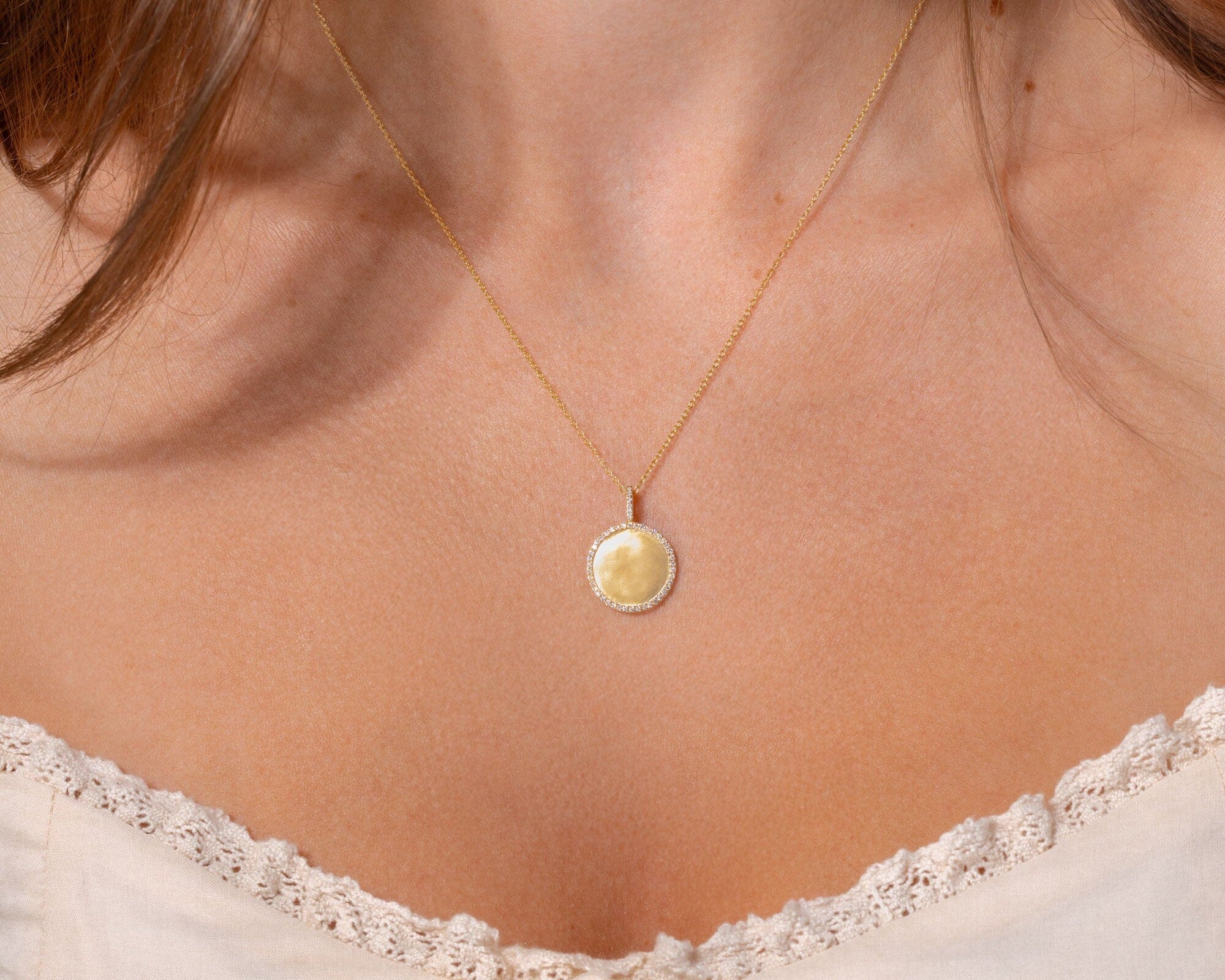 Engravable Diamond Border Pendant Necklaces Princess Bride Diamonds 