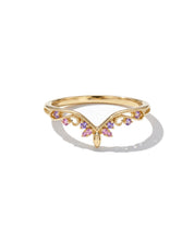 Fairy Blossom Band with pink and purple sapphires, curved milgrain band in 14K yellow gold