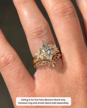 Fairy Blossom Band worn with the Vanessa engagement ring, sold separately, in 14K yellow gold