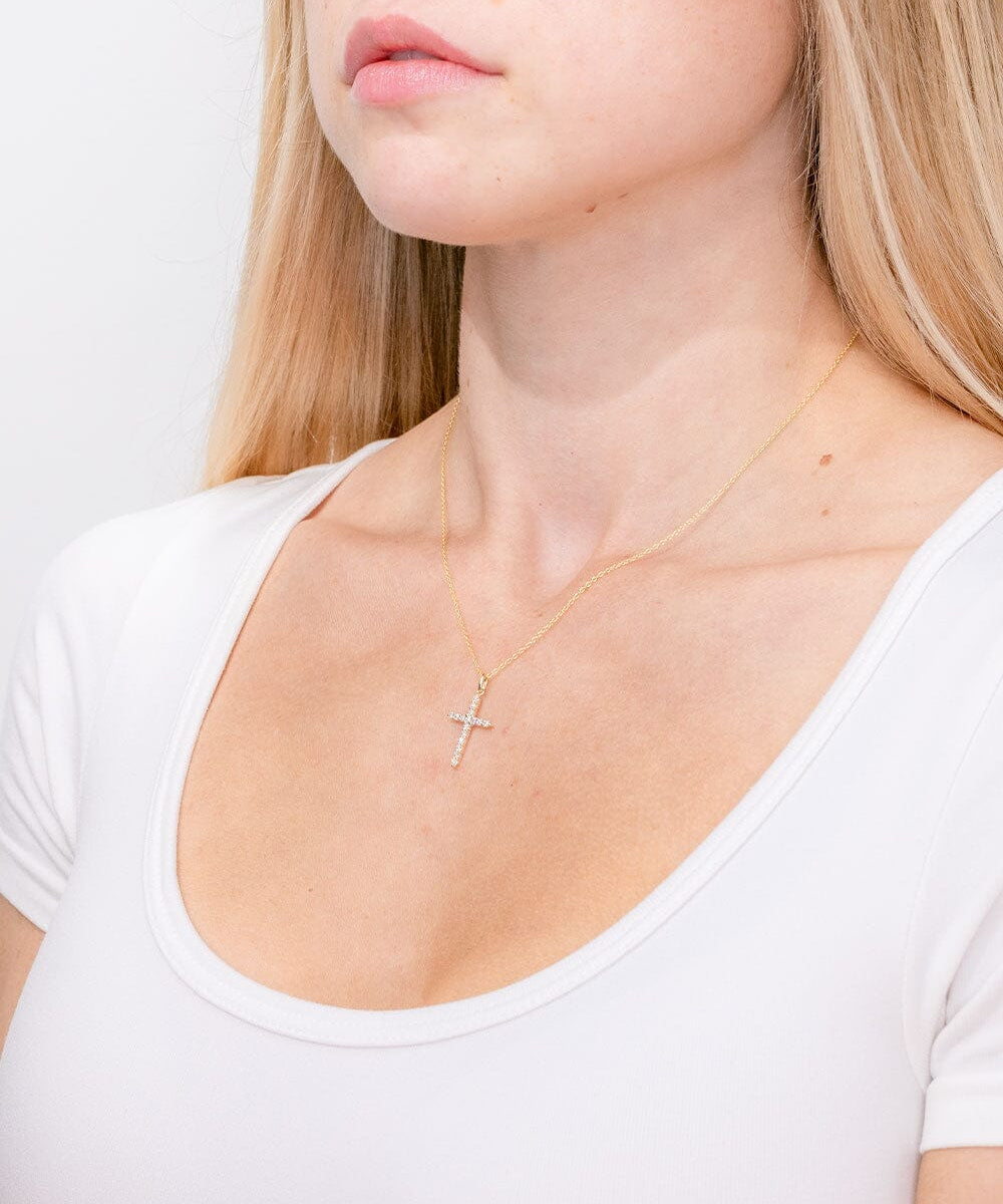 Floating Diamond Cross 14k Yellow Gold Necklaces Princess Bride Diamonds 