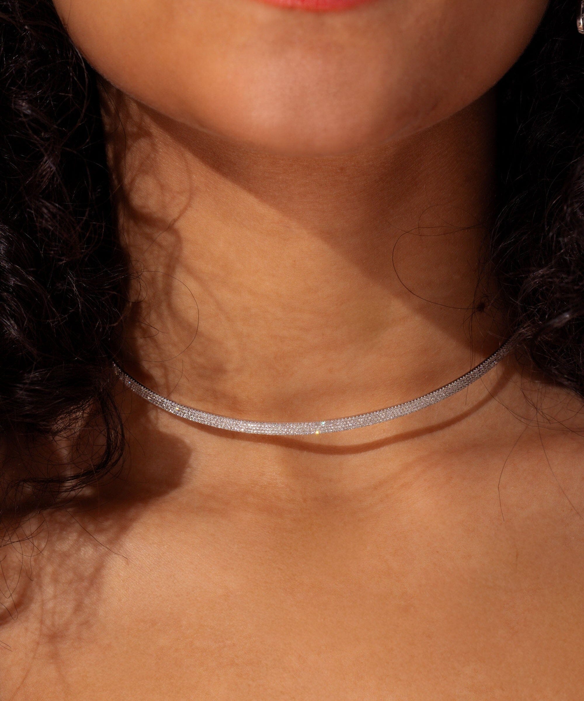 Four Row Diamonds Pavé Choker Necklaces Princess Bride Diamonds 