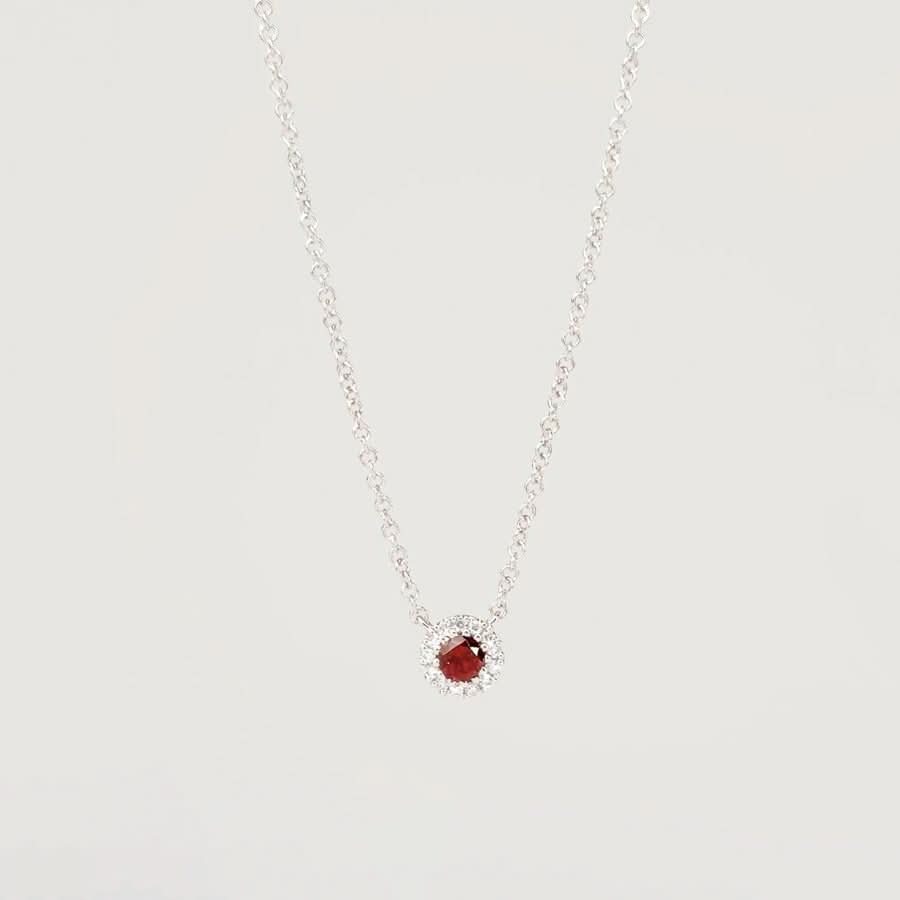 Garnet & Diamond Halo Necklace - PBD Necklaces