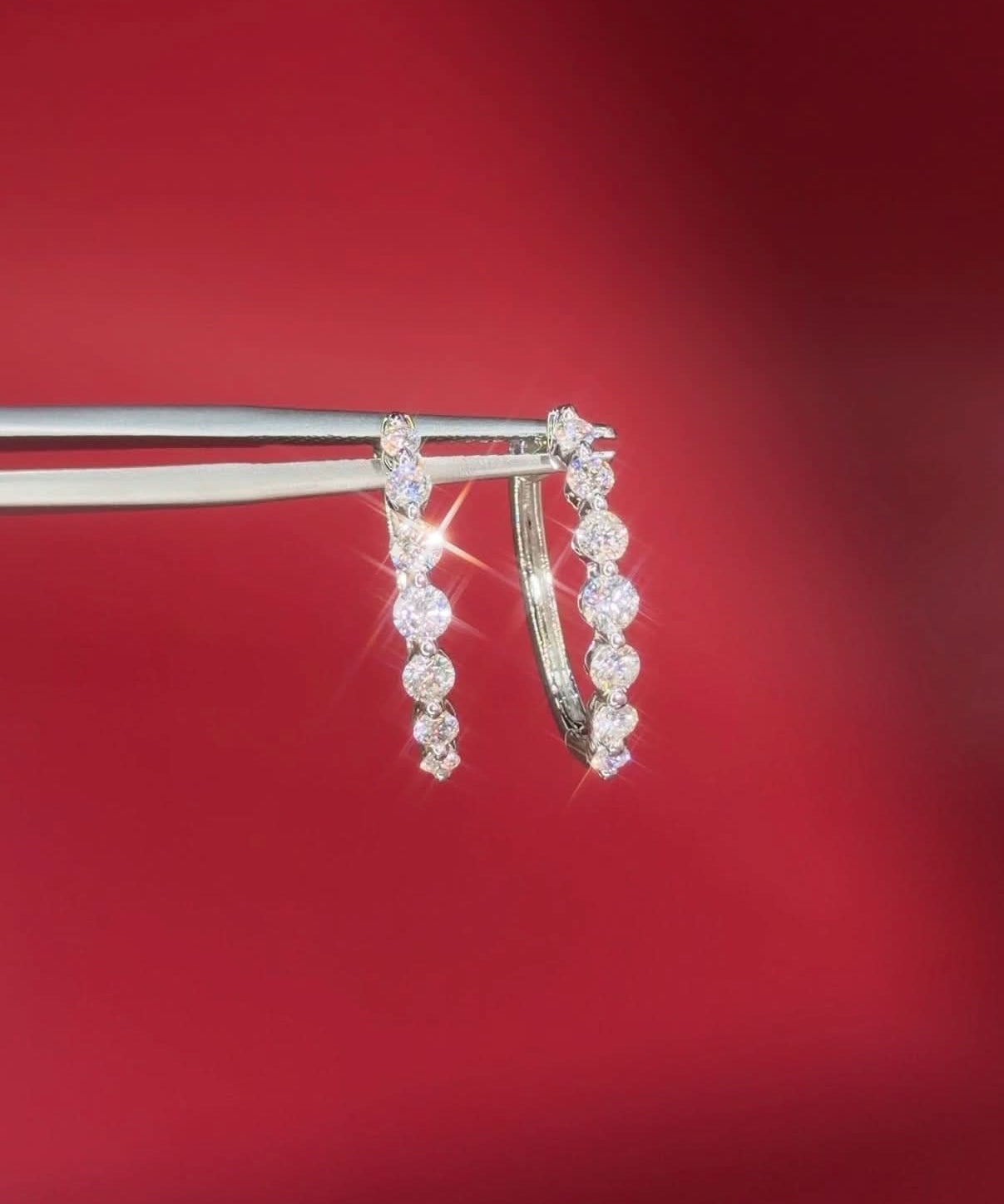 Graduating Floating Diamond Hoops White Gold - PBD Earrings