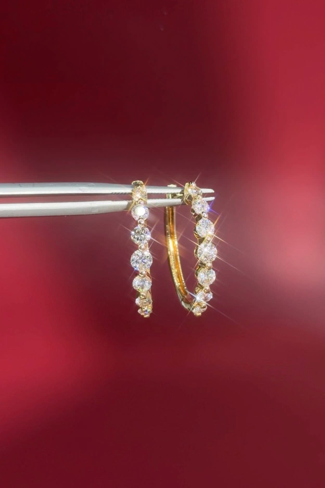 Graduating Floating Diamond Hoops Yellow Gold - PBD Earrings