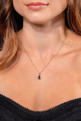 Lab Sapphire Pear Bezel Necklace 14k Yellow Gold