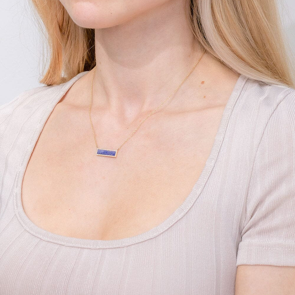 Lapis Inlay Bar Pavé Diamond Halo Necklace Necklaces Princess Bride Diamonds 