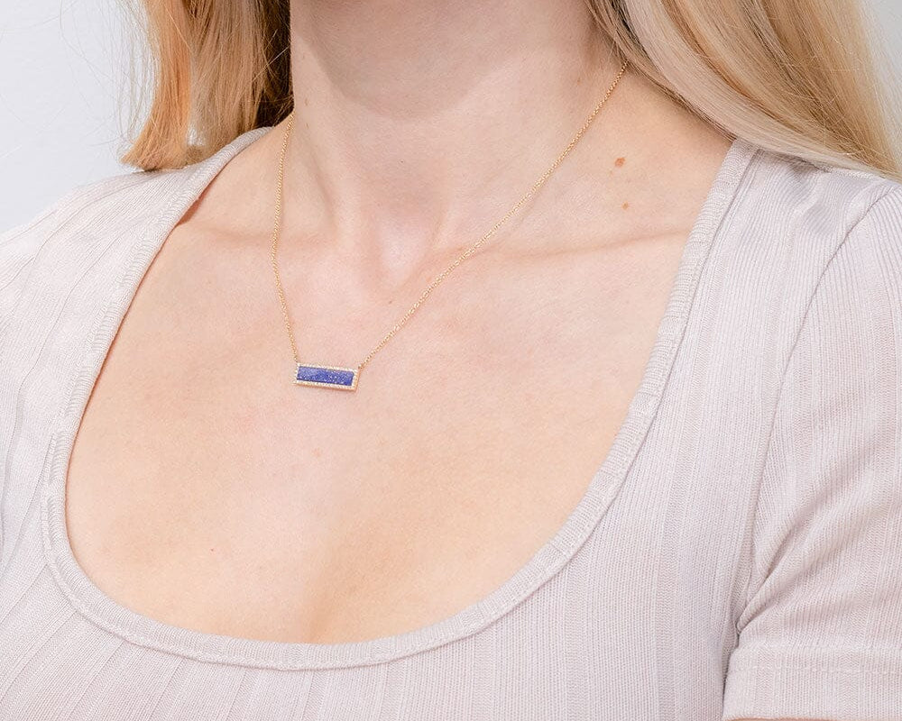 Lapis Inlay Bar Pavé Diamond Halo Necklace Necklaces Princess Bride Diamonds 