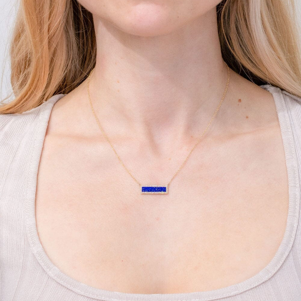 Lapis Inlay Bar Pavé Diamond Halo Necklace Necklaces Princess Bride Diamonds 