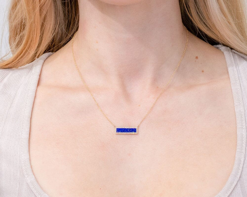 Lapis Inlay Bar Pavé Diamond Halo Necklace Necklaces Princess Bride Diamonds 