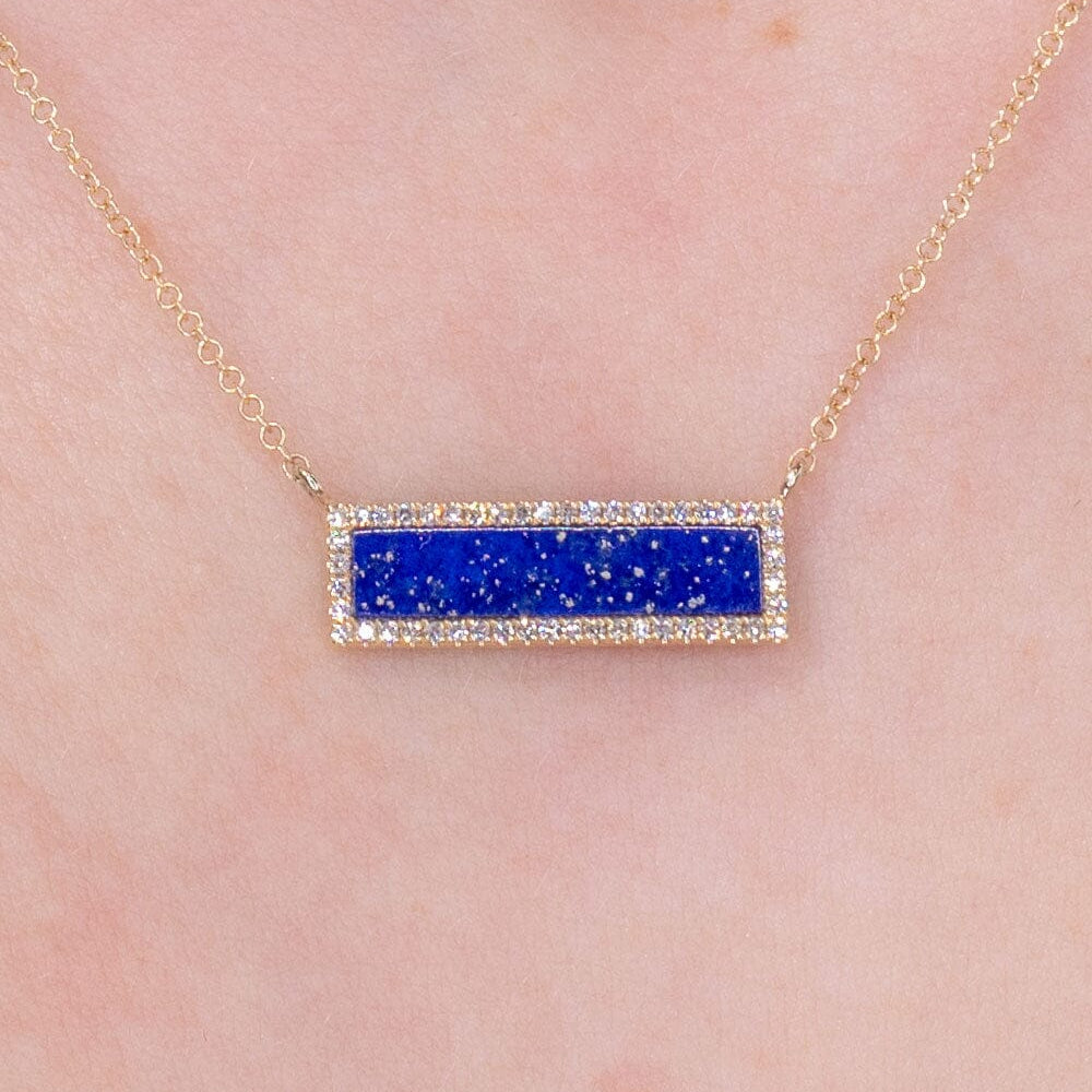 Lapis Inlay Bar Pavé Diamond Halo Necklace Necklaces Princess Bride Diamonds 