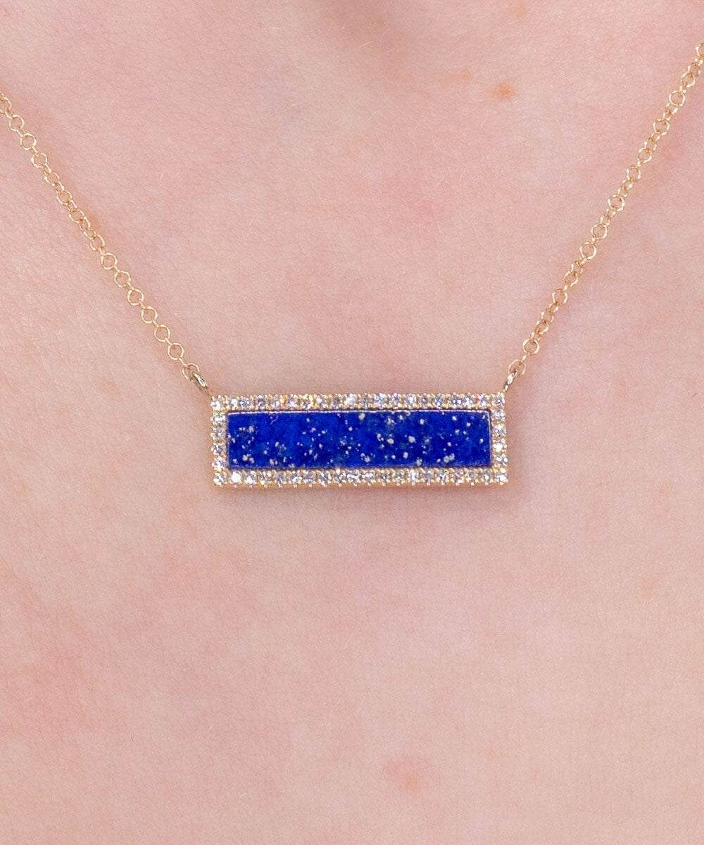 Lapis Inlay Bar Pavé Diamond Halo Necklace Necklaces Princess Bride Diamonds 