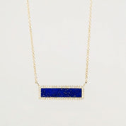 Lapis Inlay Bar Pavé Diamond Halo Necklace - PBD Necklaces