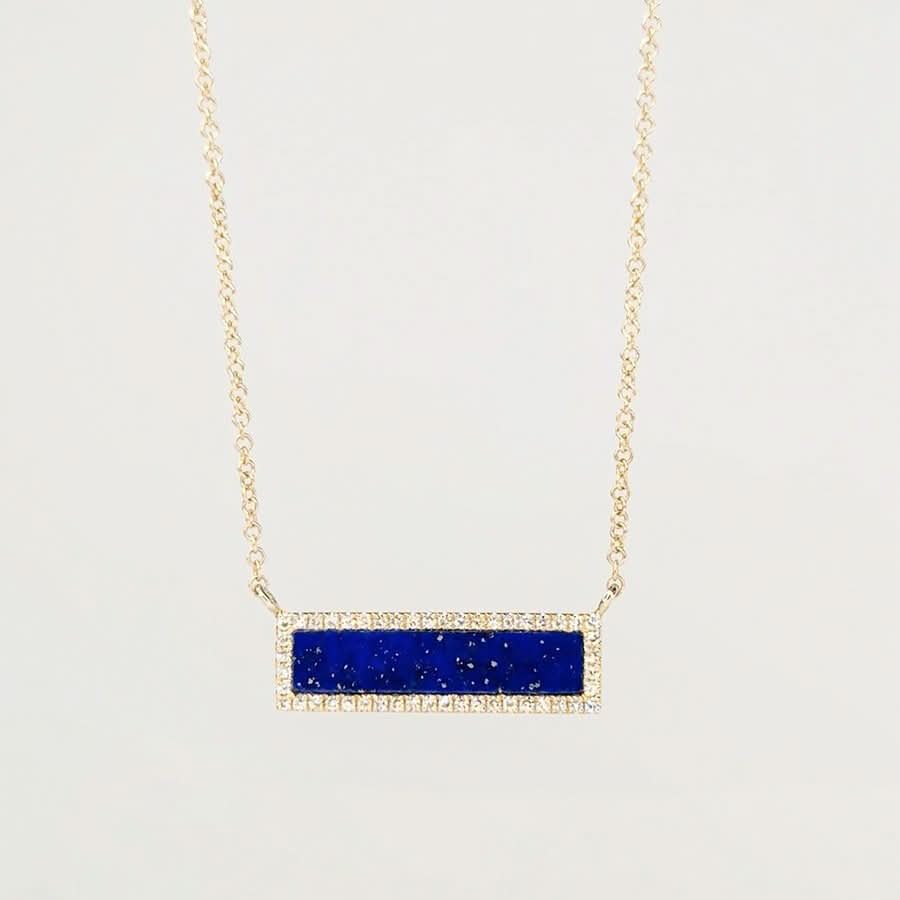 Lapis Inlay Bar Pavé Diamond Halo Necklace - PBD Necklaces
