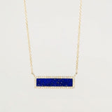 Lapis Inlay Bar Pavé Diamond Halo Necklace