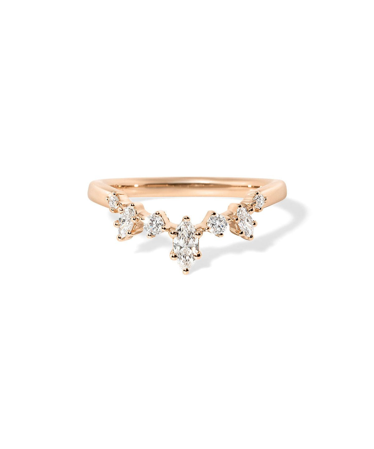 Chevron constellation wedding band with marquise and round diamonds in a celestial pattern set in gold at Princess Bride Diamonds jewelry store in Orange County