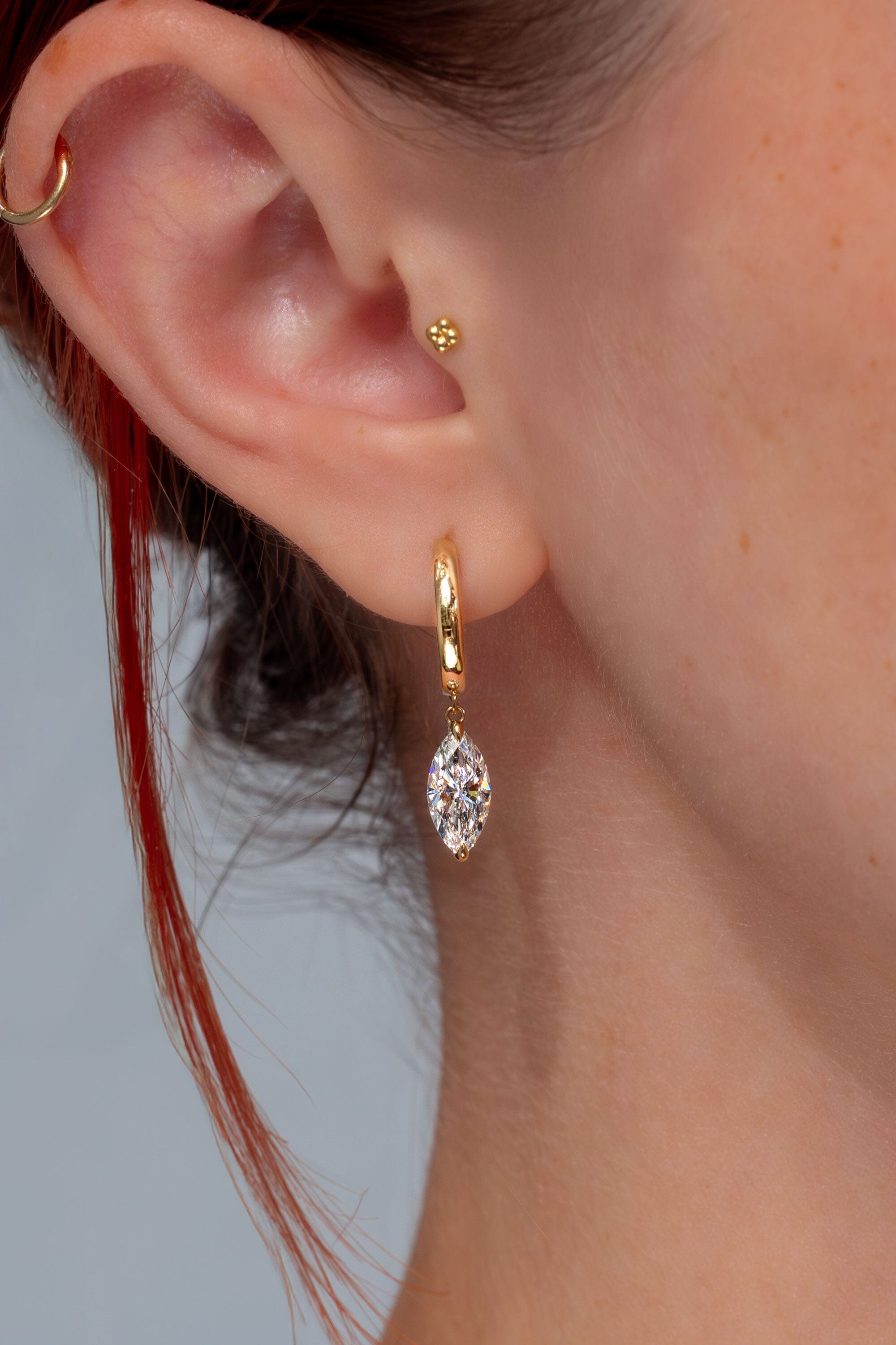 Marquise Drop High Polish Hoops Earrings Princess Bride Diamonds 