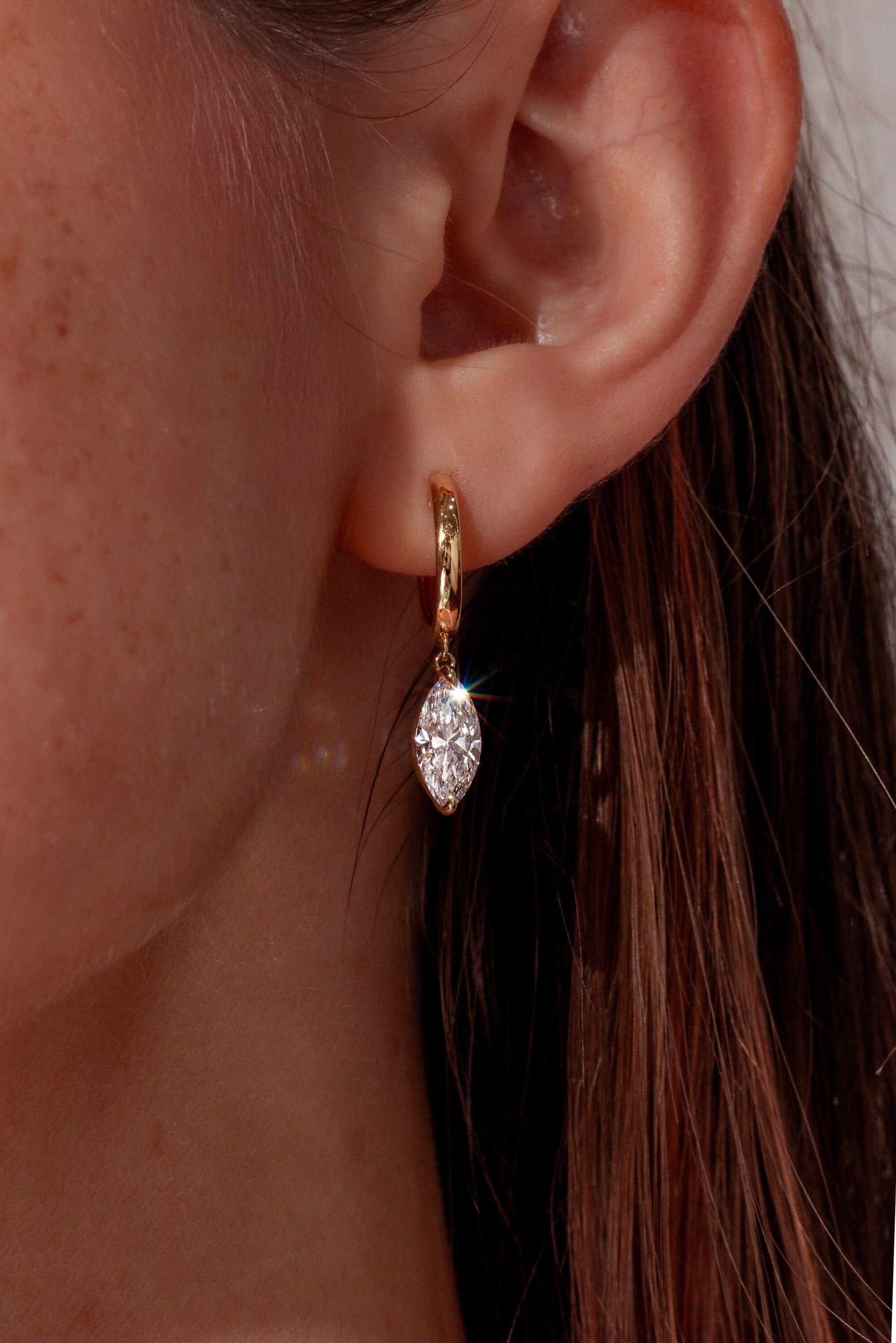 Marquise Drop High Polish Hoops Earrings Princess Bride Diamonds 