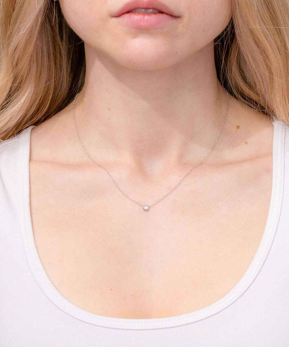 Mini Diamond Bezel Necklace 14k White Gold - PBD Necklaces