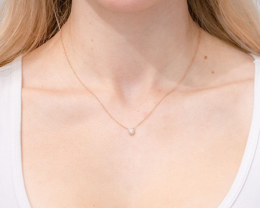 Mini Diamond Halo Necklace Rose Gold Necklaces Princess Bride Diamonds 