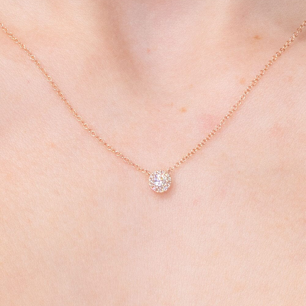 Mini Diamond Halo Necklace Rose Gold Necklaces Princess Bride Diamonds 