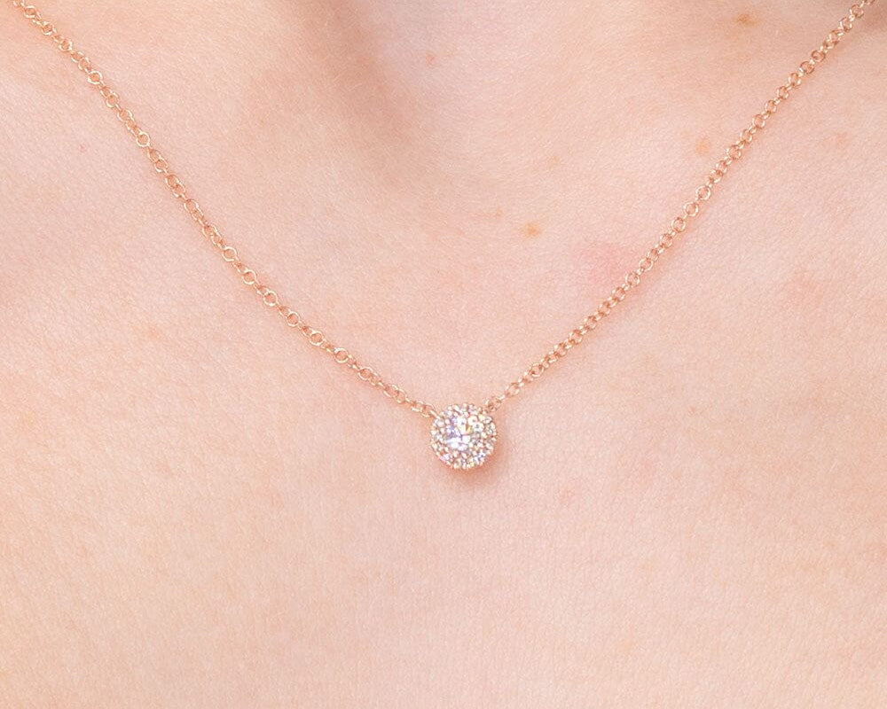 Mini Diamond Halo Necklace Rose Gold Necklaces Princess Bride Diamonds 