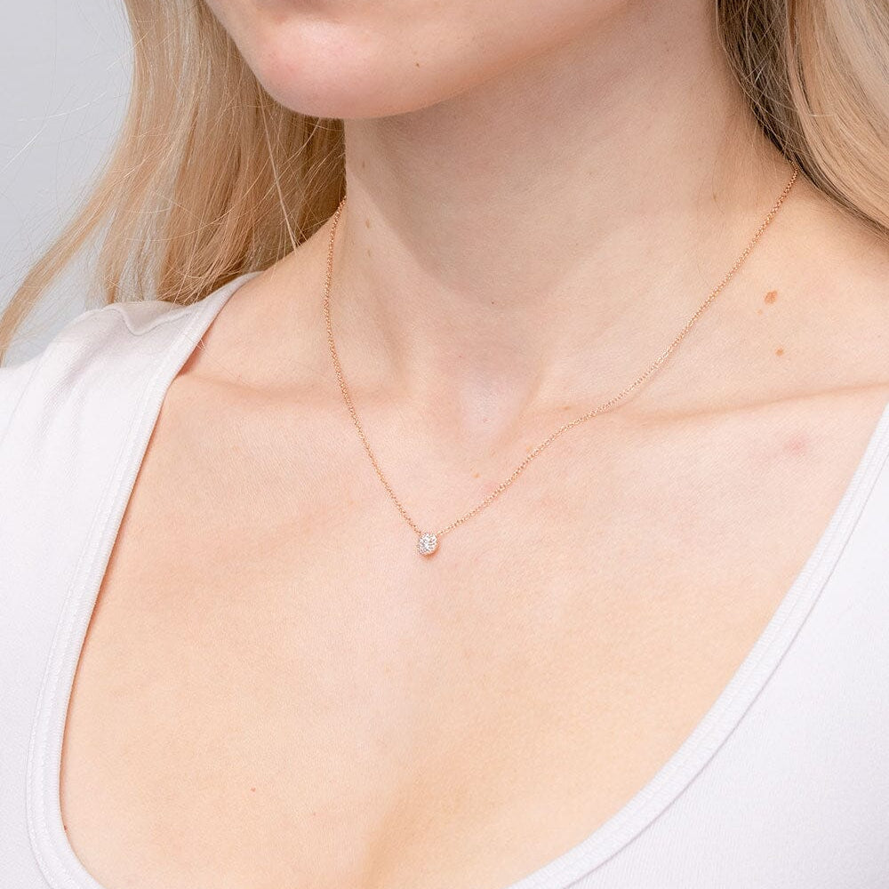 Mini Diamond Halo Necklace Rose Gold Necklaces Princess Bride Diamonds 